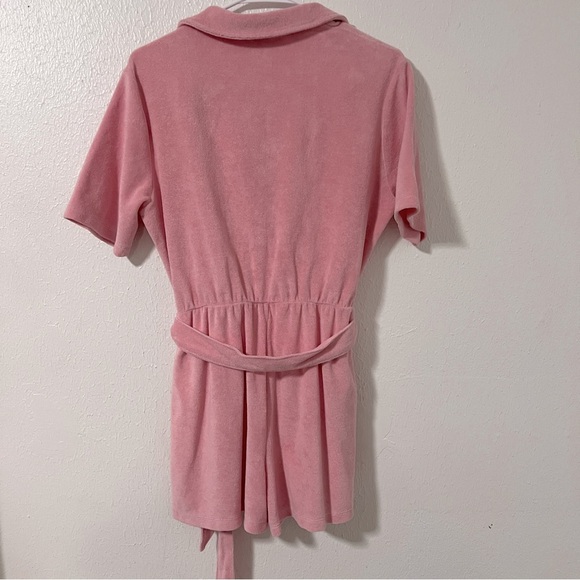 H & M Women’s Small Pink Terry Cloth Romper Shorts Playsuit Robe Coverup EUC - Picture 6 of 11